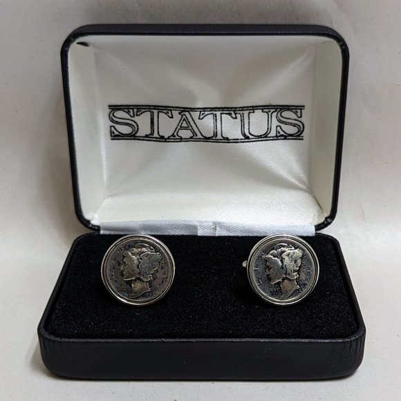 🆕 MERCURY DIME CUFF LINKS w/ POLISHED SILVER PLATE SMOOTH EDGE - MEN - Picture 1 of 1